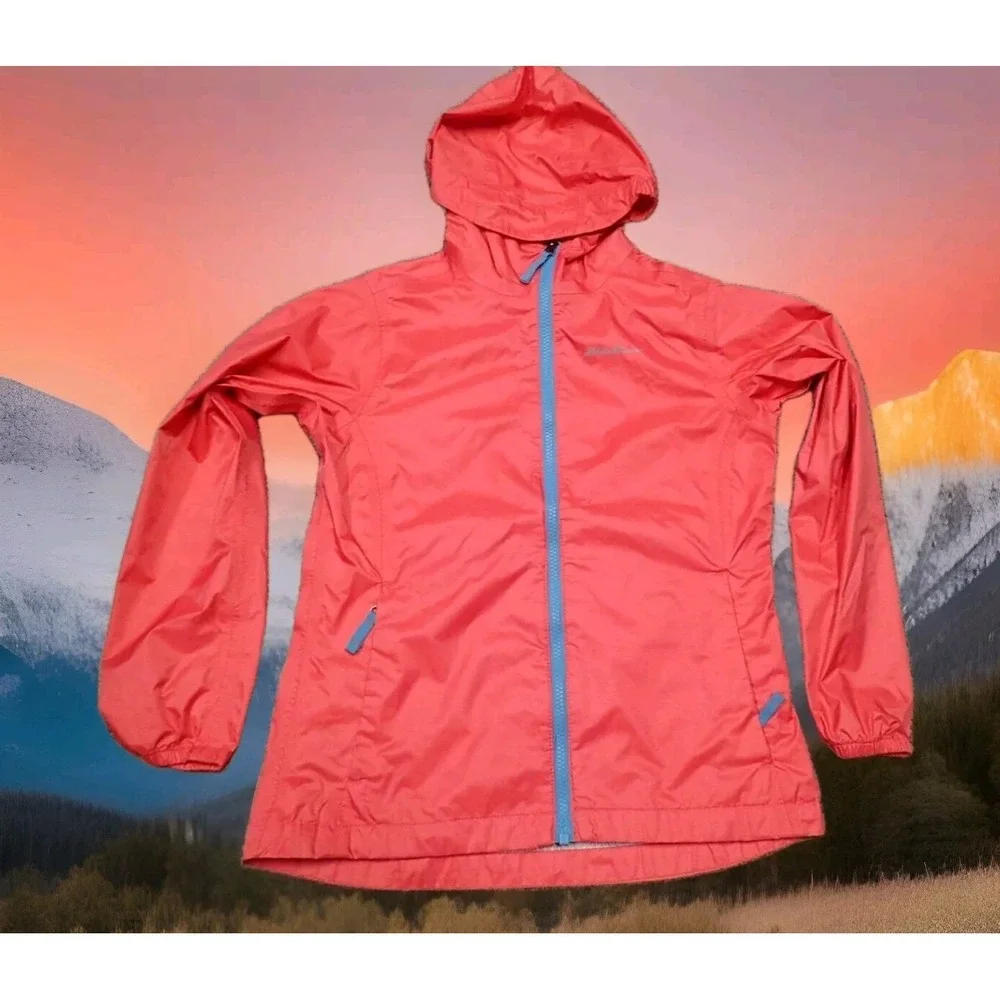 Eddie Bauer Rain Jacket Girls Size 10‎ M Coral Pink Excellent WeatherEdge Hooded